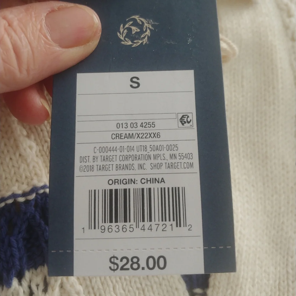 Collared Polo Pullover V-Neck Sweater in Cream and Blue - Small - Picture 7 of 10